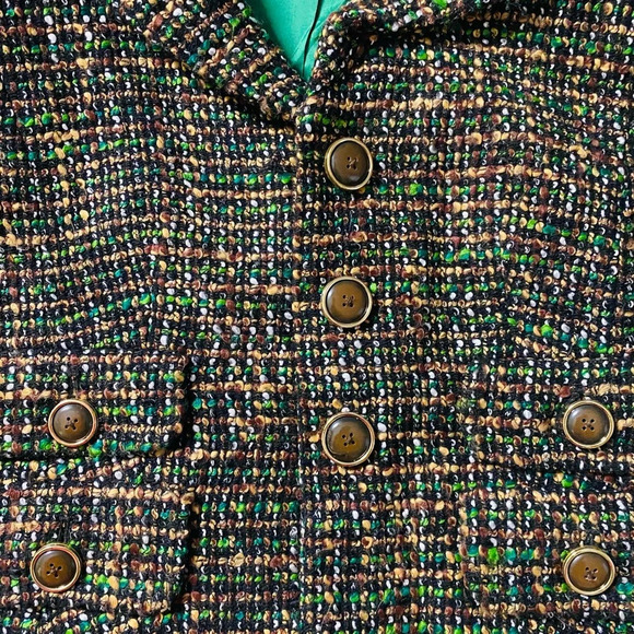ANN TAYLOR LOFT | Women’s Wool Blend Cropped Tweed Blazer Green Brown Size 8 - Picture 9 of 11